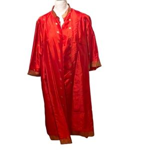 Orange with gold detailing long silk kimono style kaftan. VGUC. One Size.